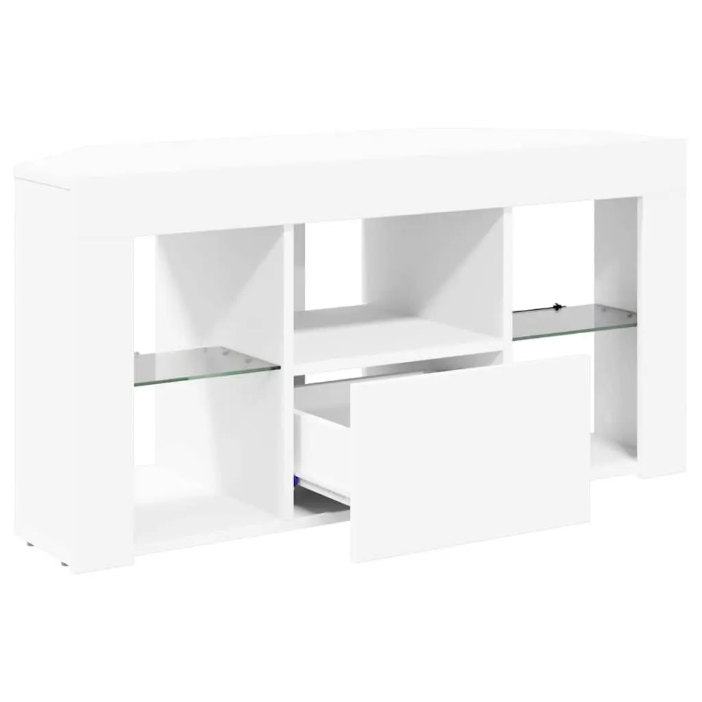 Corner LED TV Cabinet White Modern Living Room Storage Unit Wall Mounted 100 x 40 x 50 cm