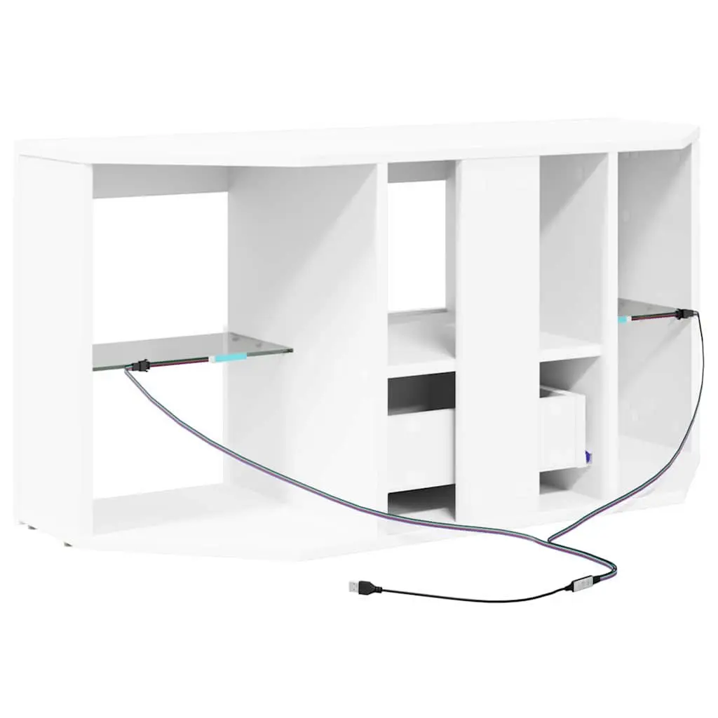 Corner LED TV Cabinet White Modern Living Room Storage Unit Wall Mounted 100 x 40 x 50 cm