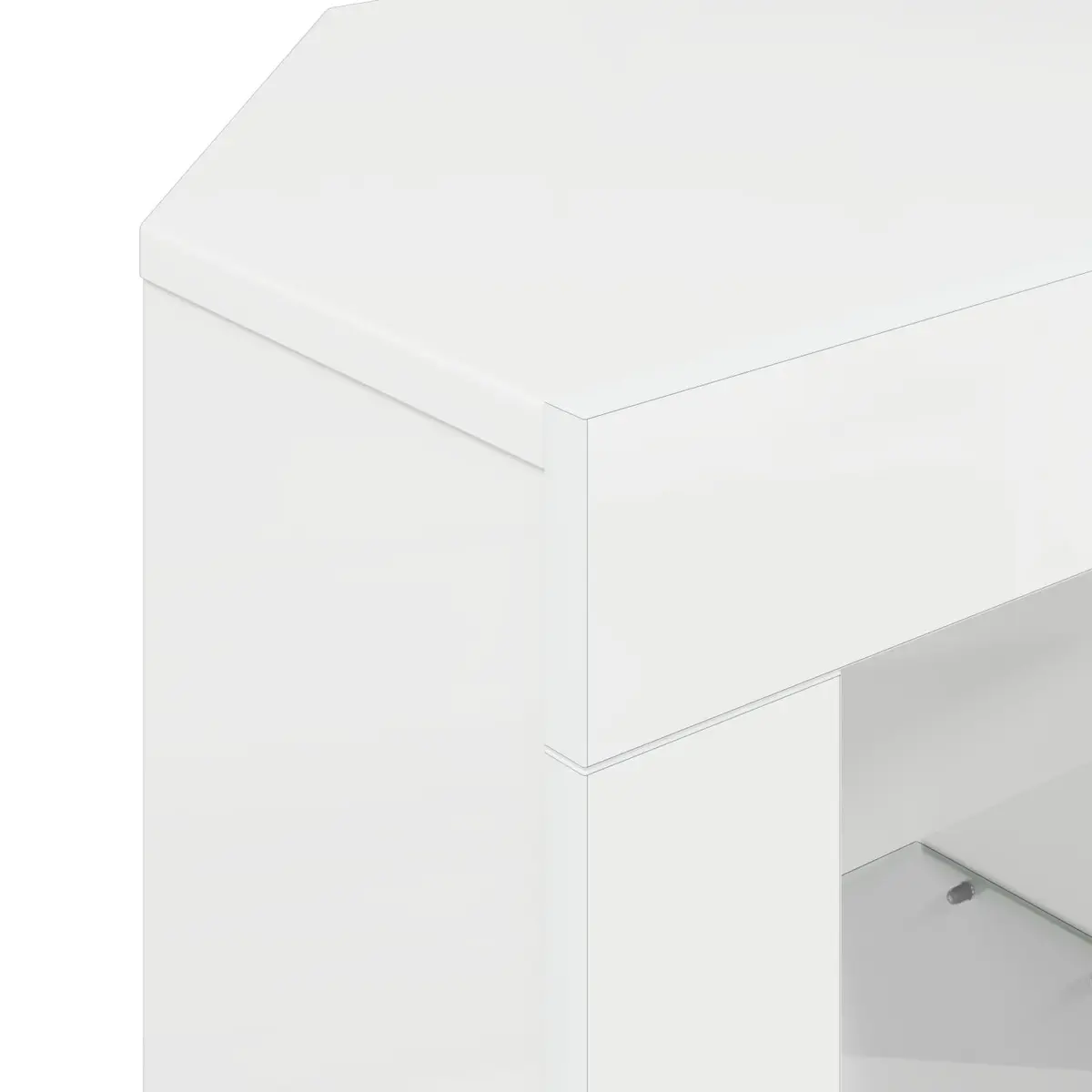 Corner LED TV Cabinet for Living Room High Gloss White