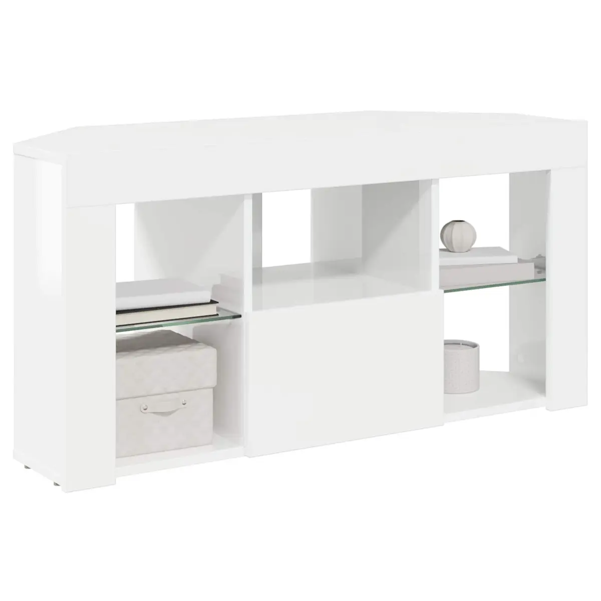 Corner LED TV Cabinet for Living Room High Gloss White