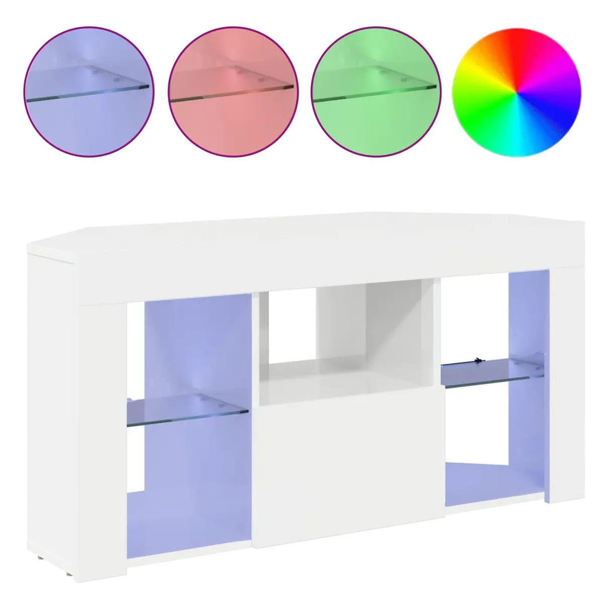 Corner LED TV Cabinet for Living Room High Gloss White