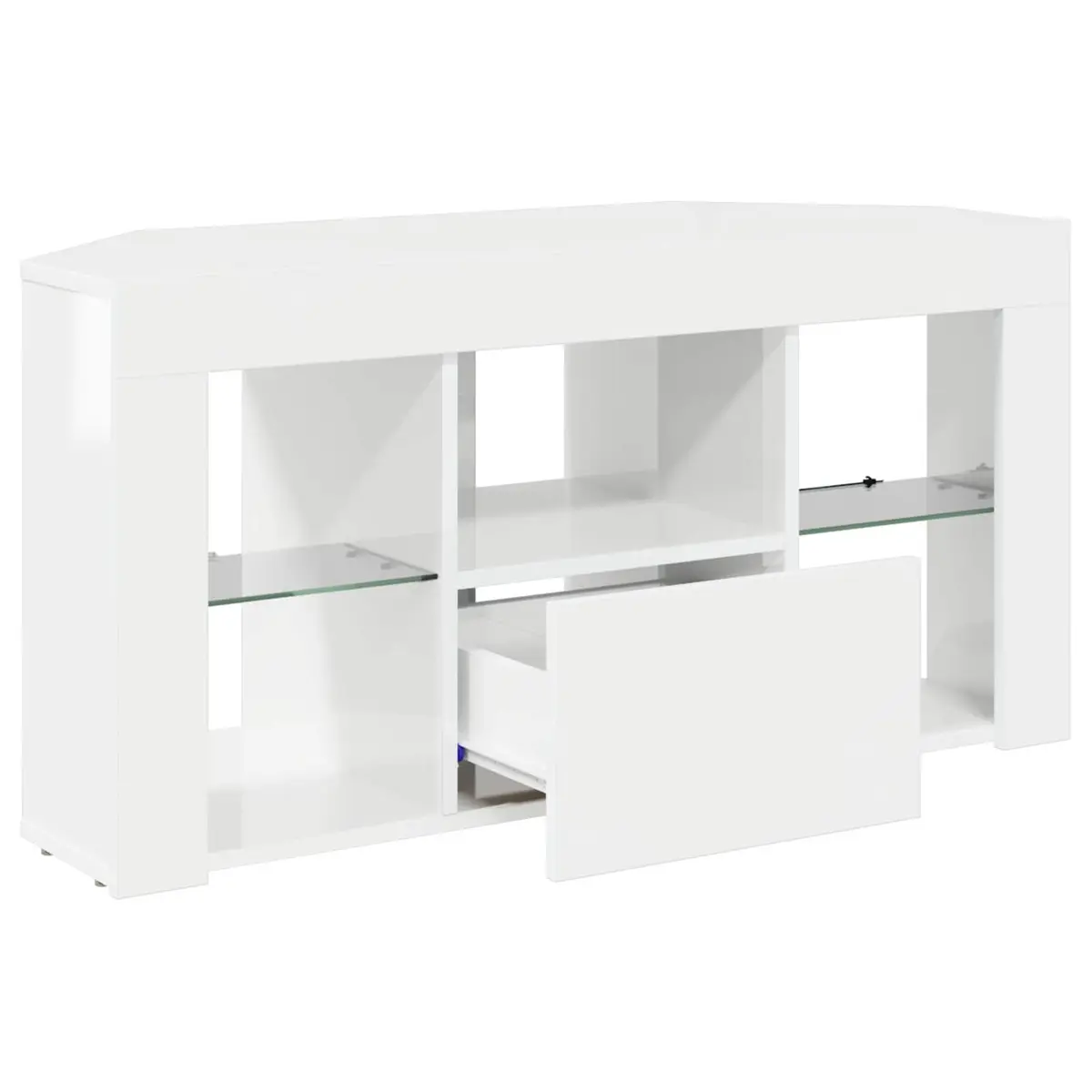 Corner LED TV Cabinet for Living Room High Gloss White
