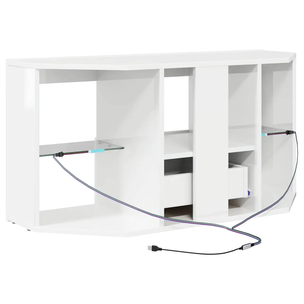 Corner LED TV Cabinet for Living Room High Gloss White