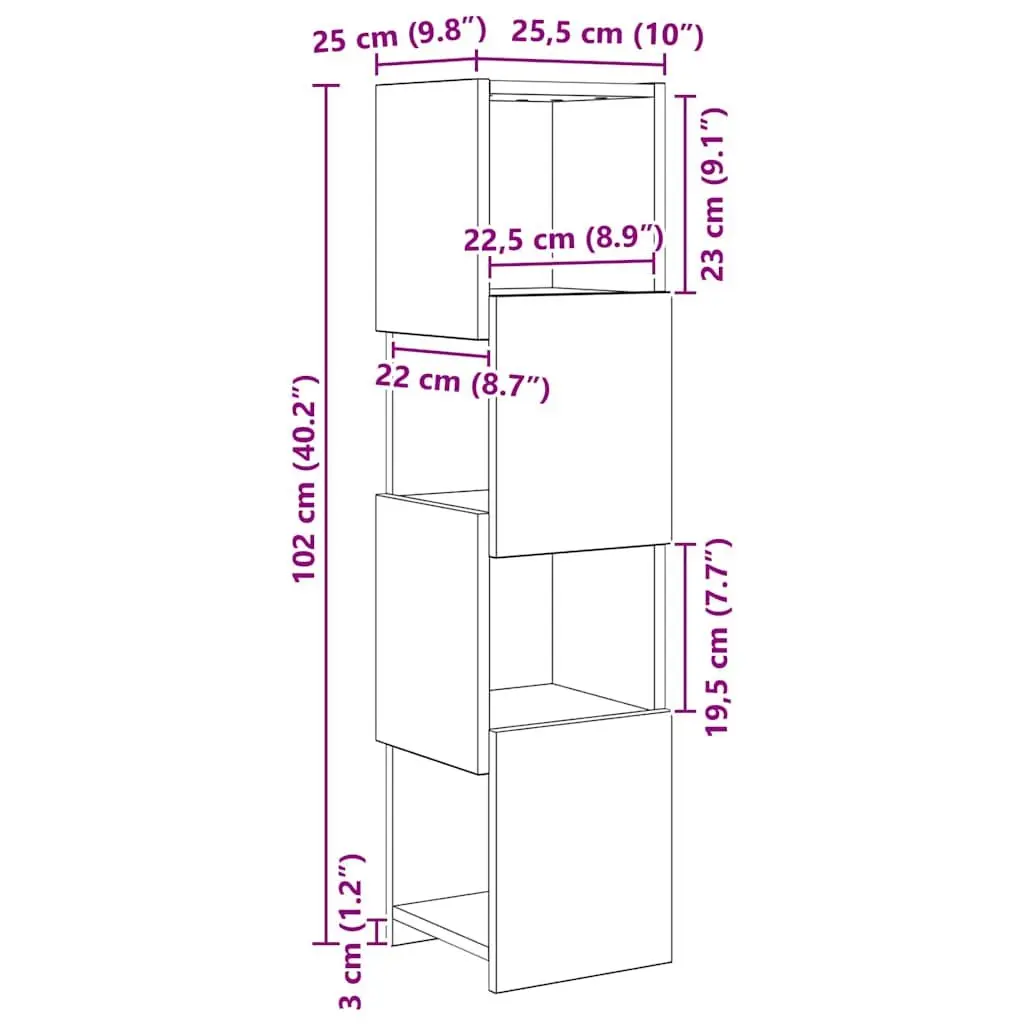 Corner Storage Cabinet 25.5cm Wide x 25cm Deep x 102cm High