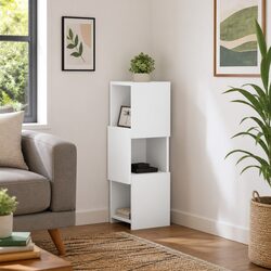 Corner Storage Cabinet 25.5x25x80cm Modern Living Room Organizer Shelf Unit