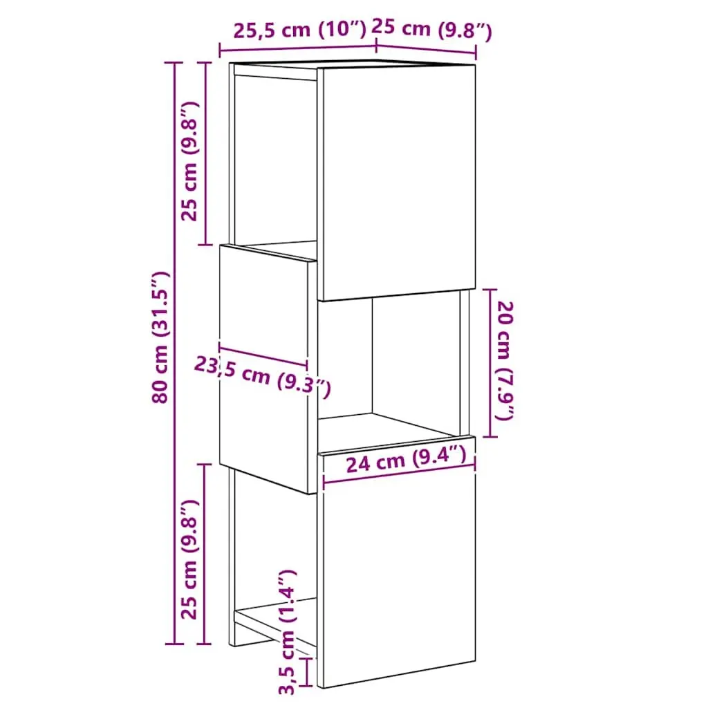 Corner Storage Cabinet 25.5x25x80cm Modern Living Room Organizer Shelf Unit