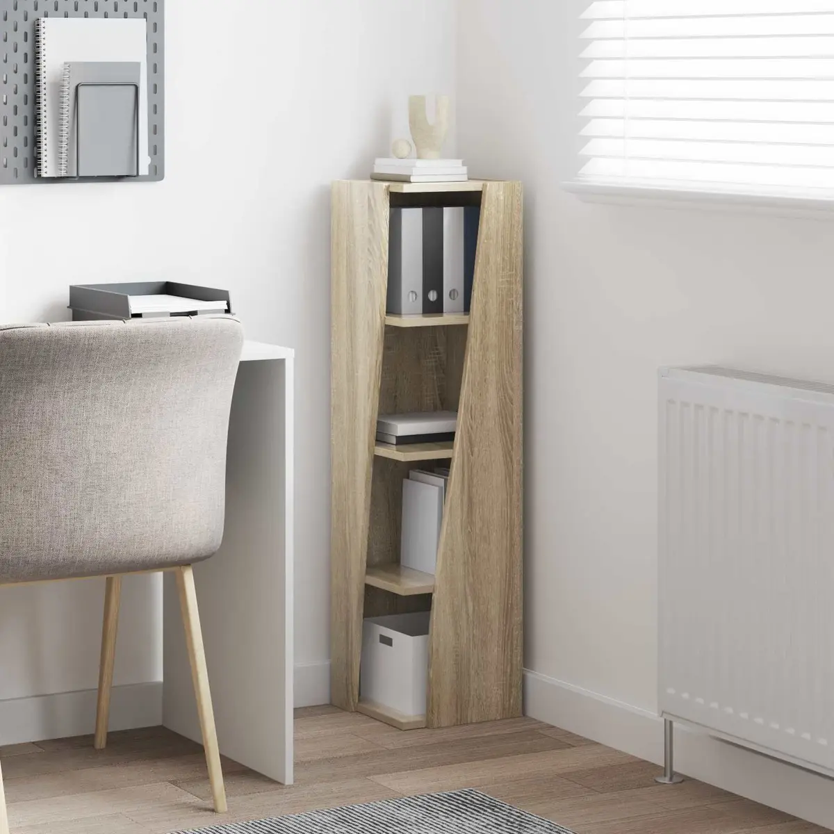 Corner Storage Cabinet Brown Engineered Wood Living Room 27.5W x 27D x 102H cm
