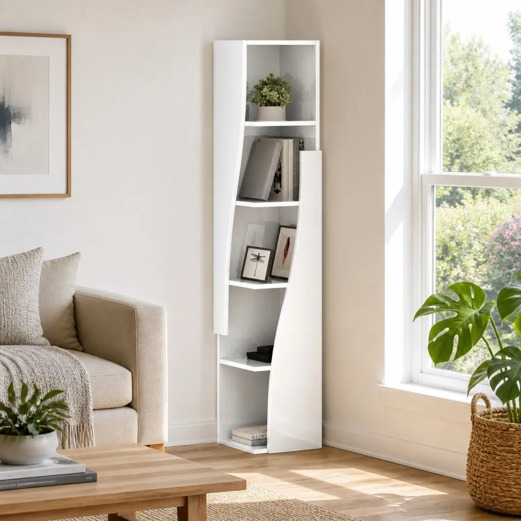 Corner Storage Cabinet Living Room 27.5x27x140cm Modern Shelving Unit