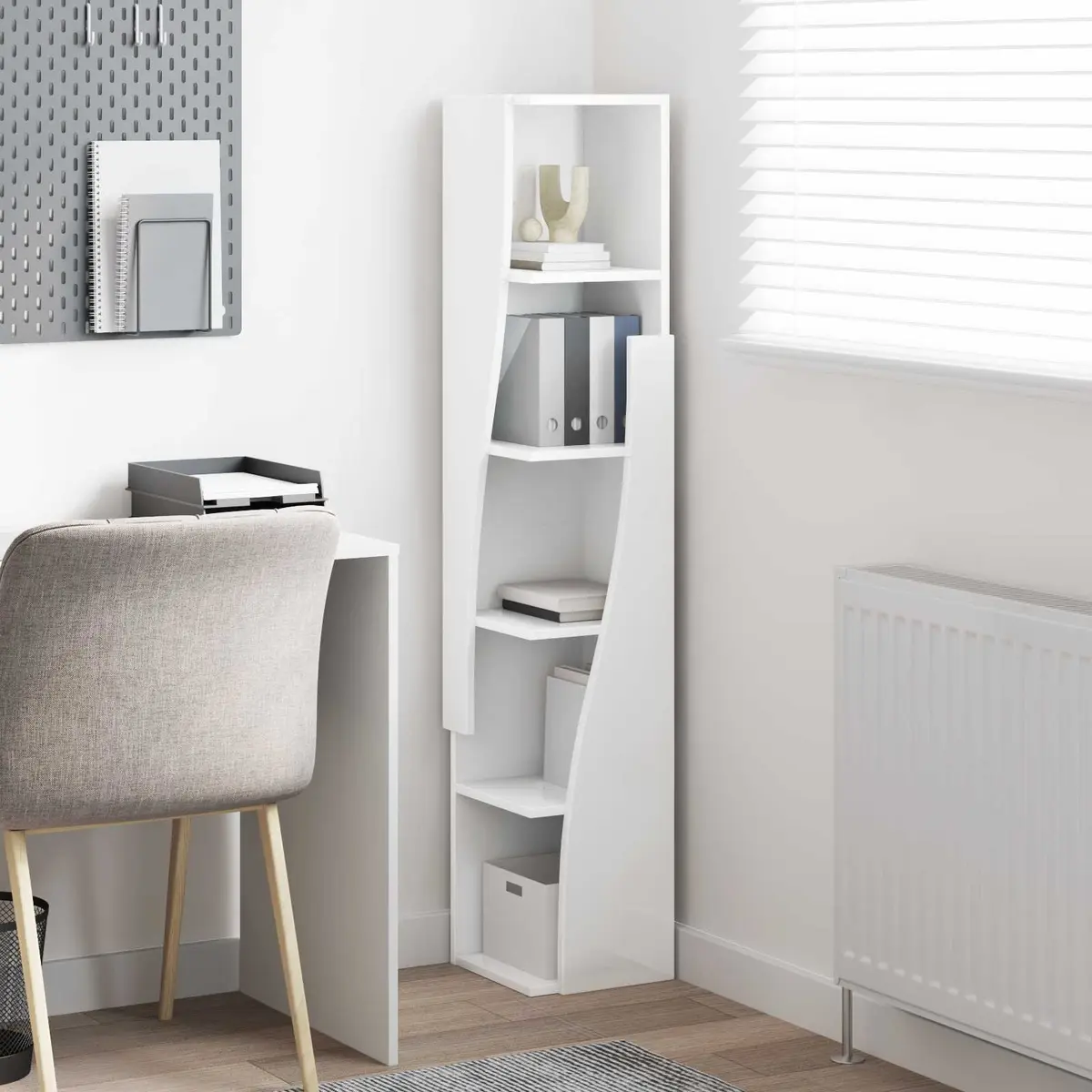 Corner Storage Cabinet Living Room 27.5x27x140cm Modern Shelving Unit