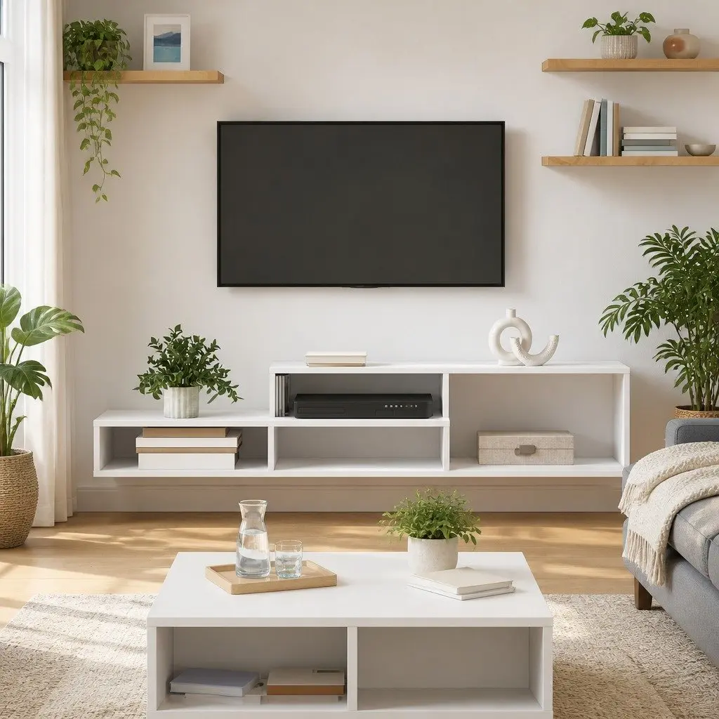 Wall Mounted TV Stand Living Room 150x25x28.5cm Engineered Wood Shelves Storage Unit