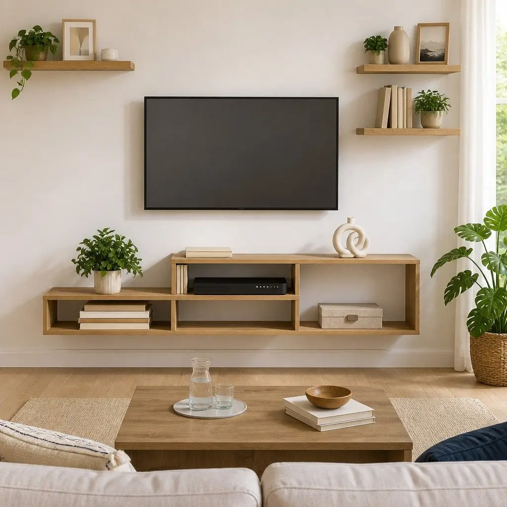 Wall TV Stand for Living Room 150x25x28.5cm Brown Engineered Wood Shelves Storage Unit
