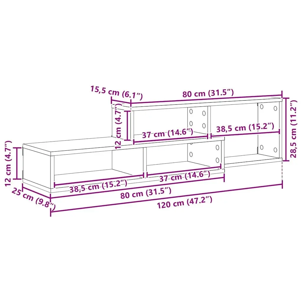 Wall Mounted TV Stand 120x25x28.5cm Engineered Wood Shelves Media Storage