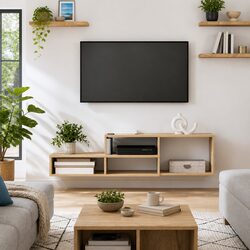 Wall Mounted TV Stand Grey Engineered Wood Living Room Entertainment Unit Shelf