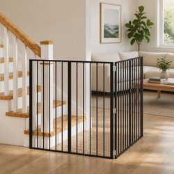 Dog Gate 2 Panels Black Foldable Pet Enclosure Indoor Puppy Playpen 100x100cm