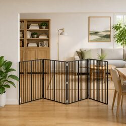 4-Panel Black Pet Gate 100x100cm Indoor Playpen