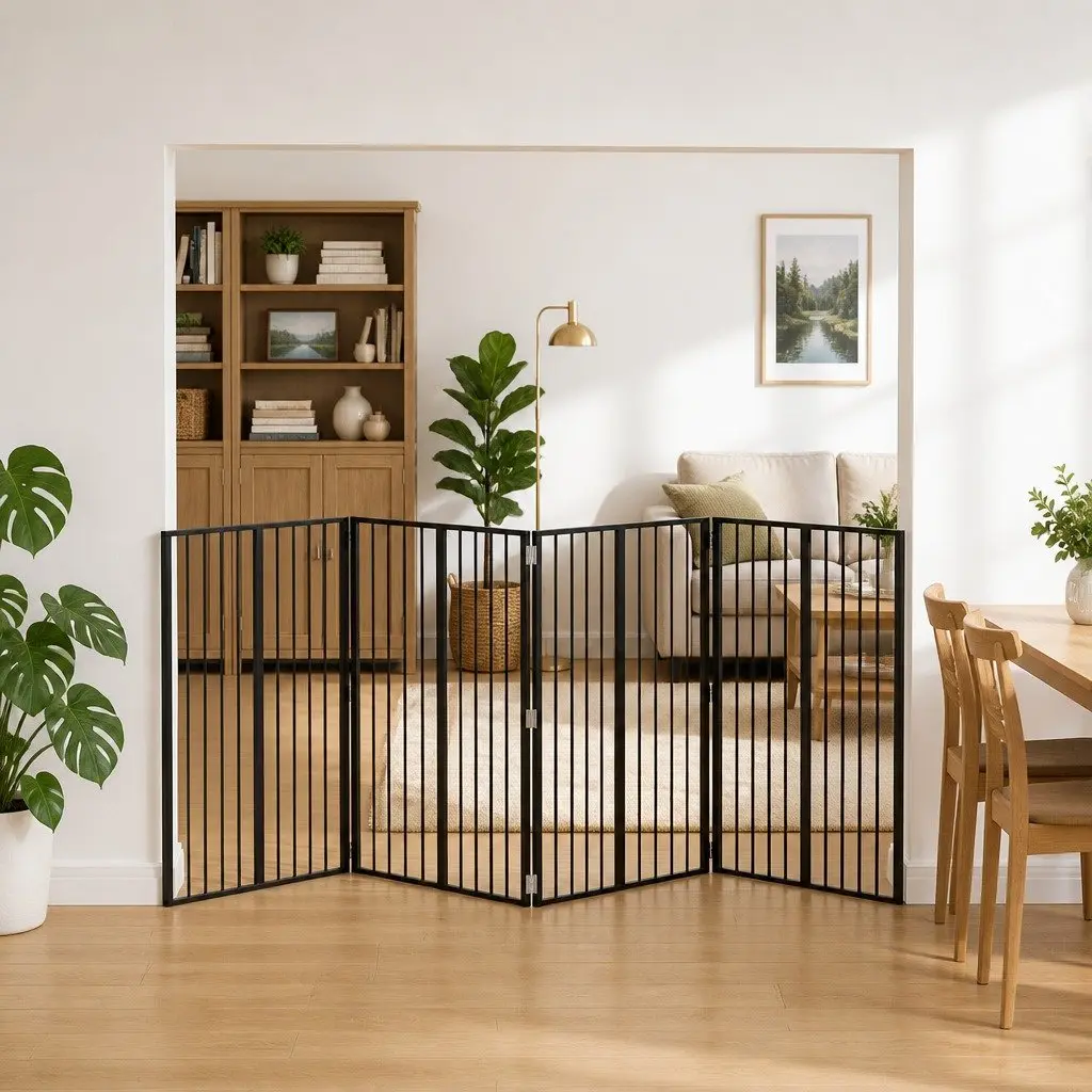 Dog Gate 4 pcs Panels Black Galvanised Steel Pet Fence Puppy Playpen Barrier