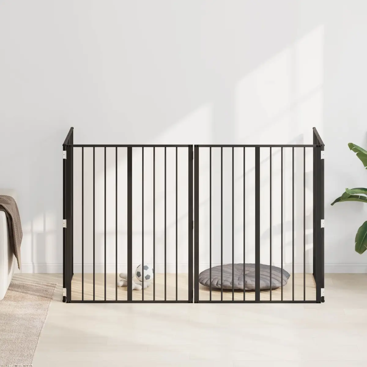 Dog Gate 4 pcs Panels Black Galvanised Steel Pet Fence Puppy Playpen Barrier