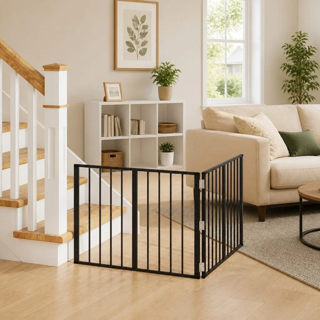Dog Gate Indoor Play Pen Foldable 80 x 60 cm 2 Piece Black