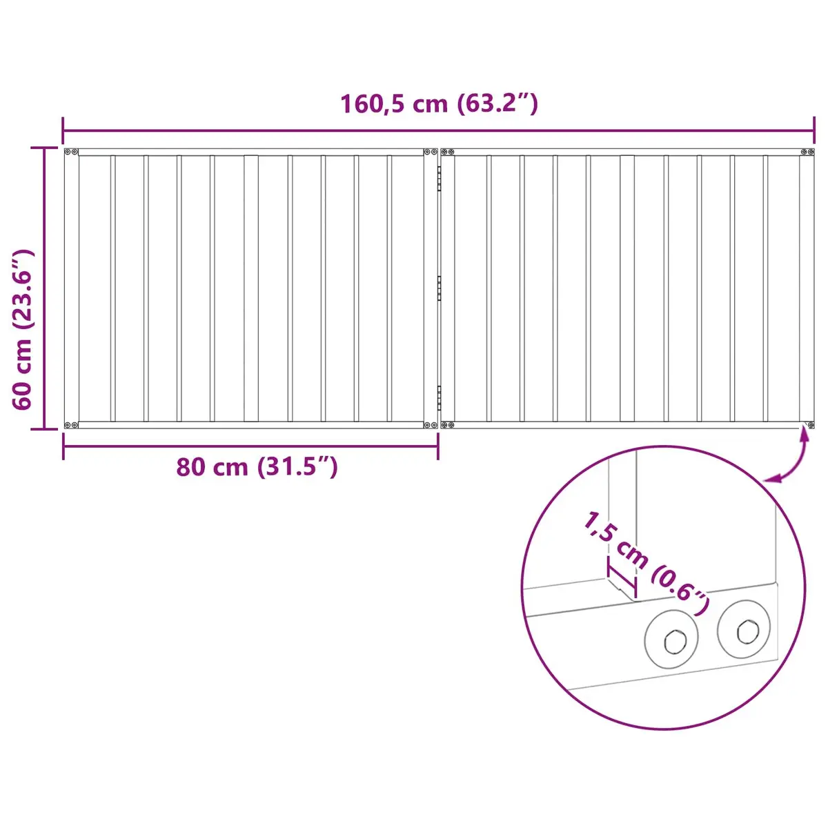 Dog Gate Indoor Play Pen Foldable 80 x 60 cm 2 Piece Black