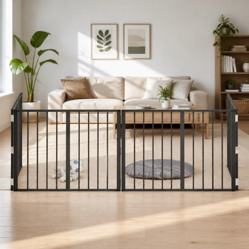 4 Panel Black Metal Mesh Dog Fence
