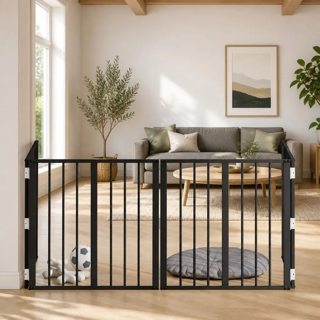 Dog Gate 4 pcs Black 60 x 60 cm Foldable Pet Enclosure Indoor Playpen