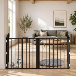 Dog Gate Specifications: 4 pcs Black Metal Enclosure