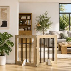 Foldable Dog Gate Specs: 200.5 cm Brown Steel Fence