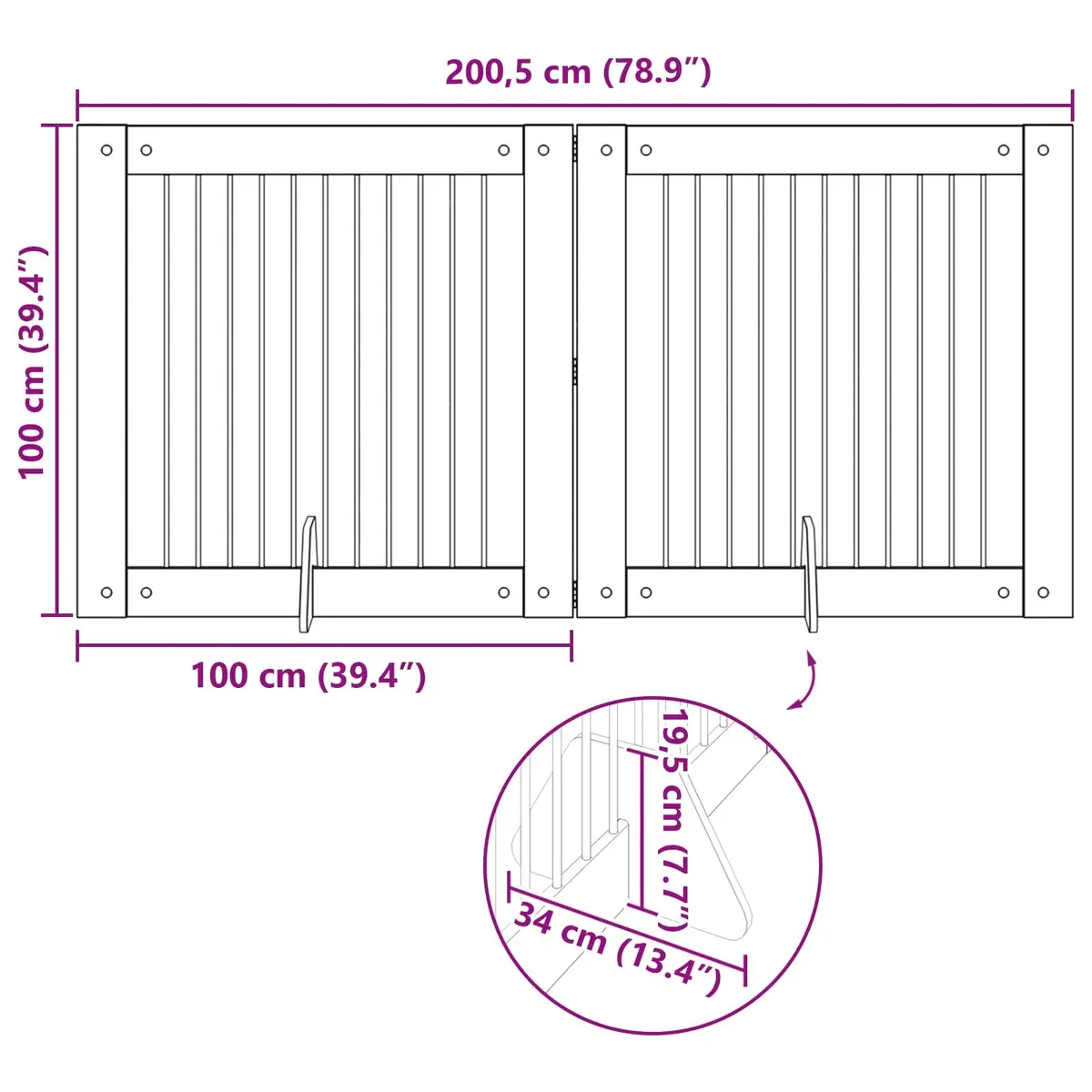 Foldable Dog Gate Indoor Use 200.5 cm Brown Portable Pet Fence