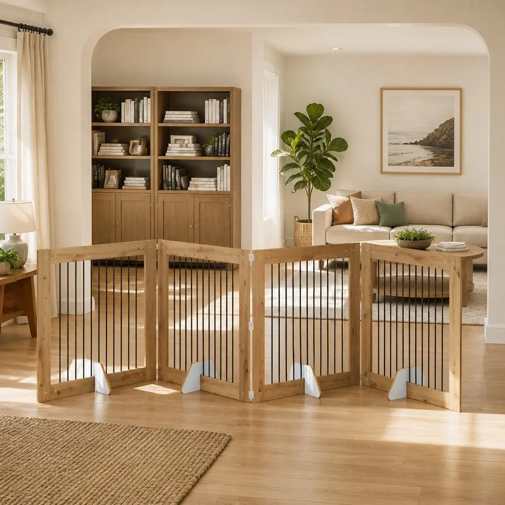Foldable Dog Gate with Stands 4 pcs Indoor Pet Barrier Room Divider Oak 401 cm