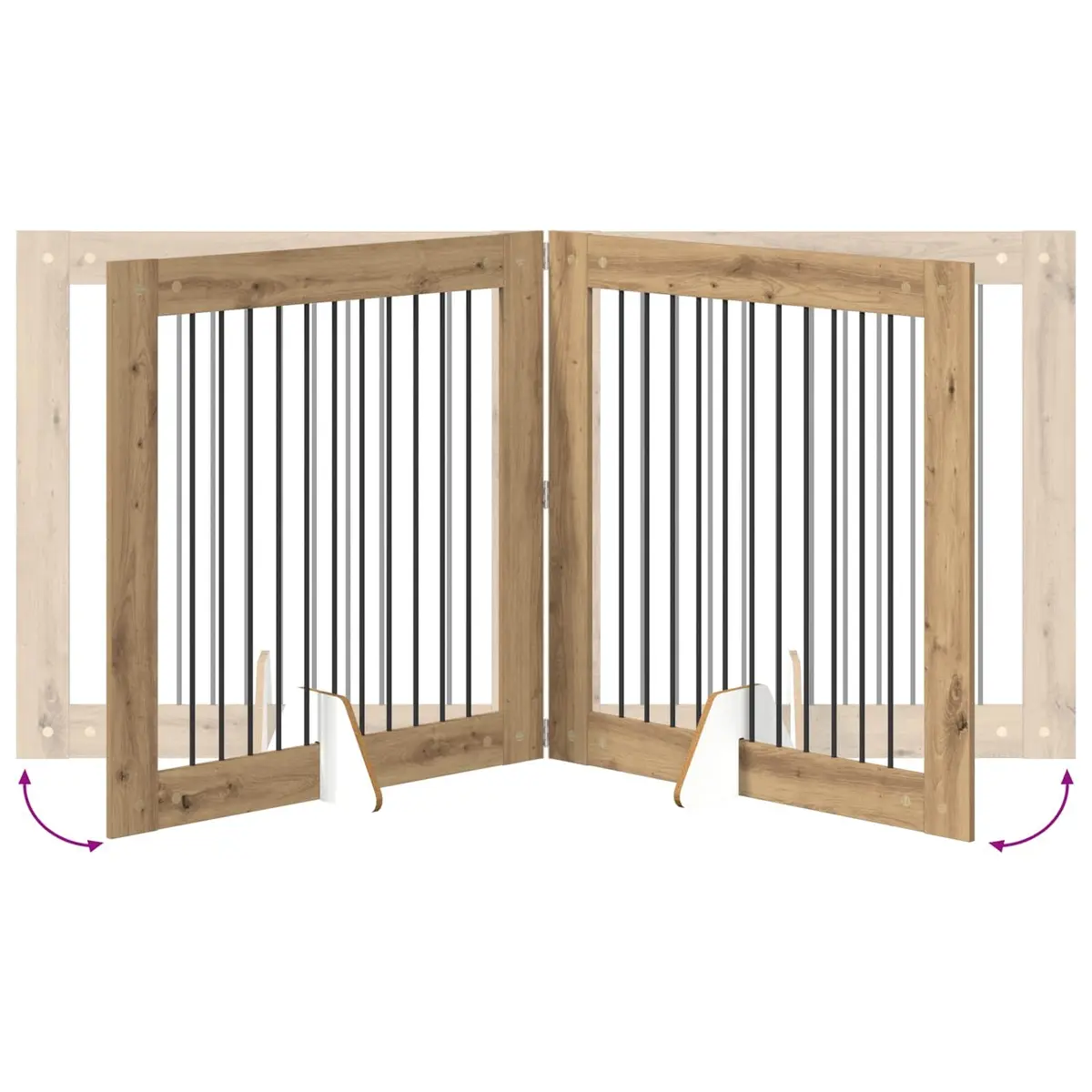 Foldable Dog Gate with Stands 4 pcs Indoor Pet Barrier Room Divider Oak 401 cm