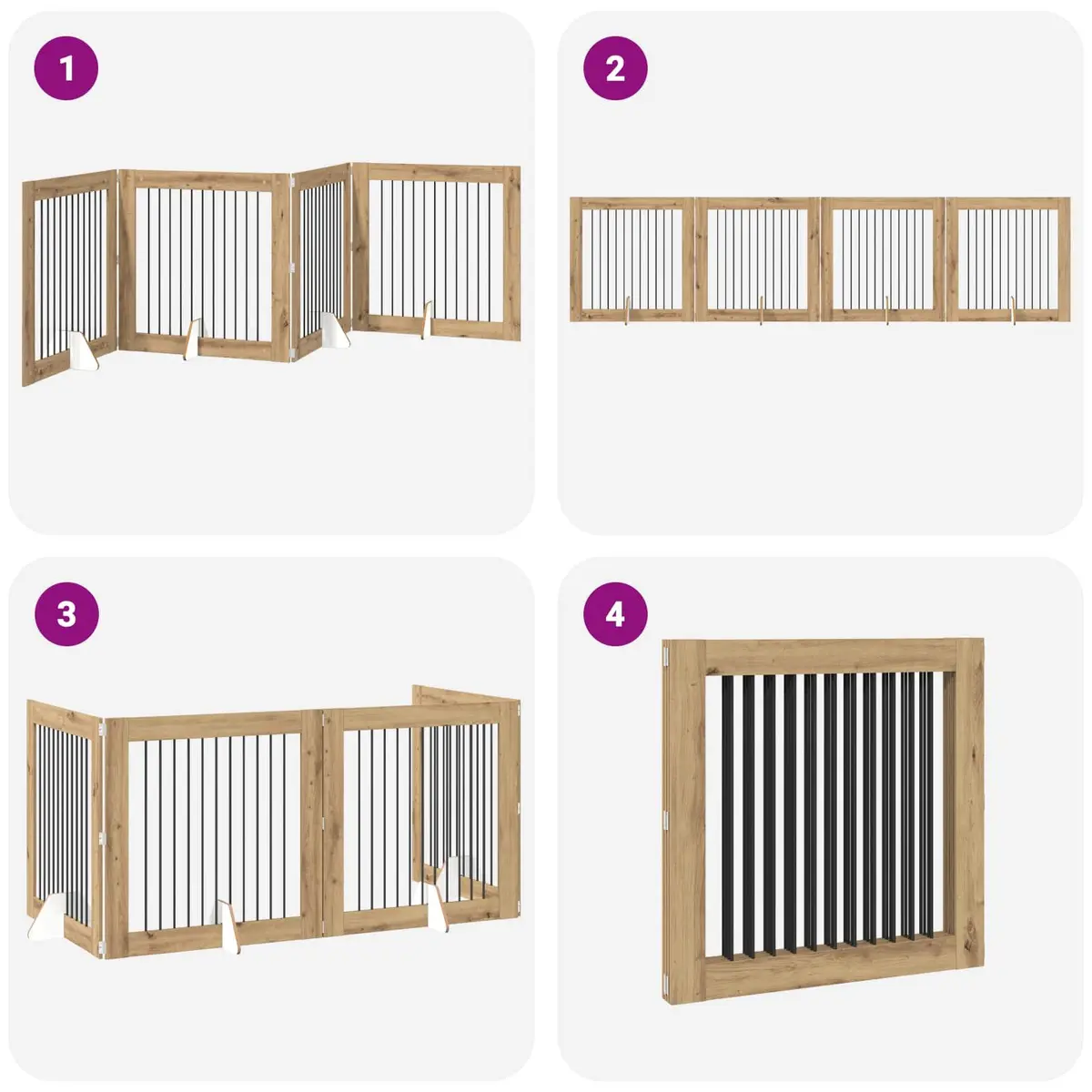 Foldable Dog Gate with Stands 4 pcs Indoor Pet Barrier Room Divider Oak 401 cm