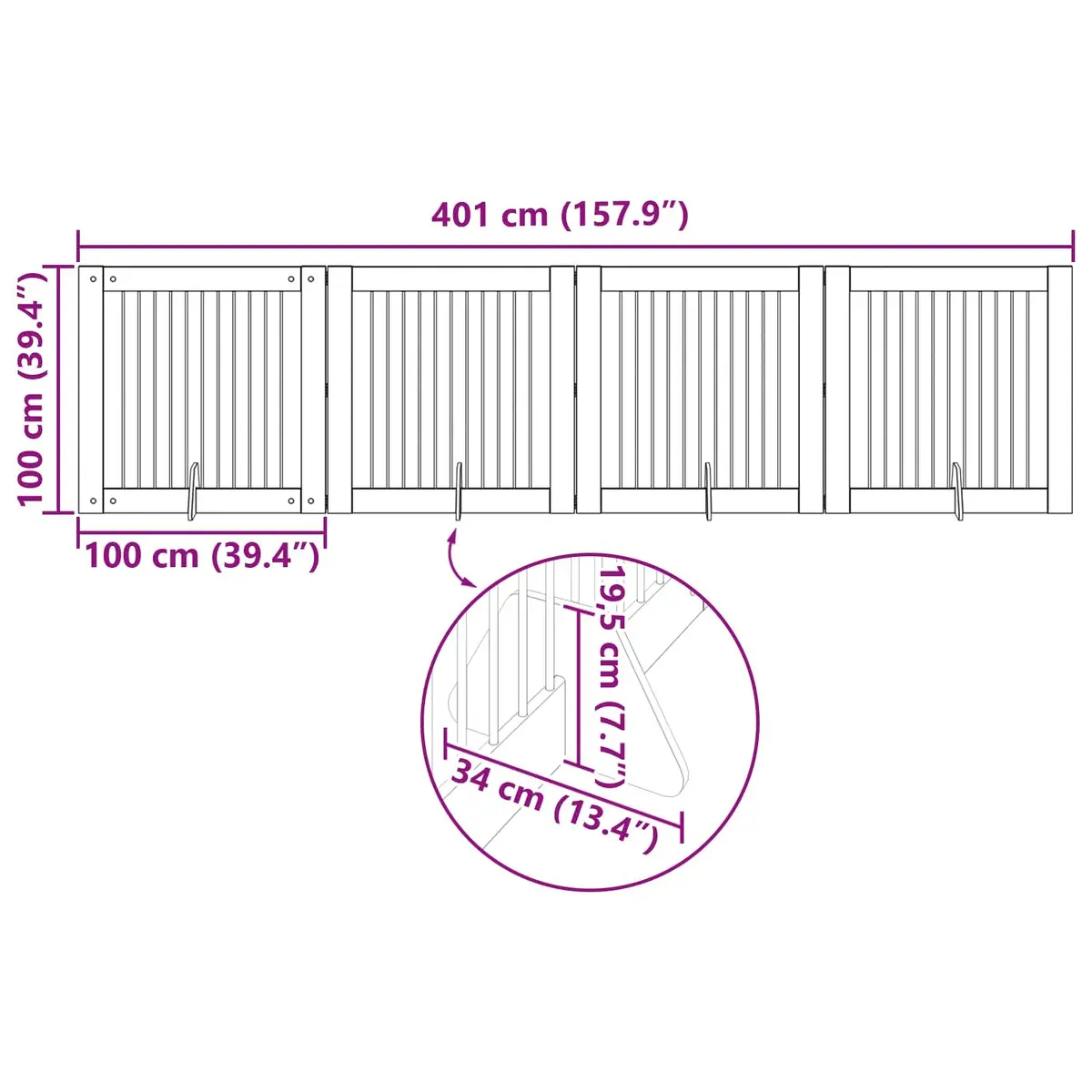Foldable Dog Gate with Stands 4 pcs Indoor Pet Barrier Room Divider Oak 401 cm