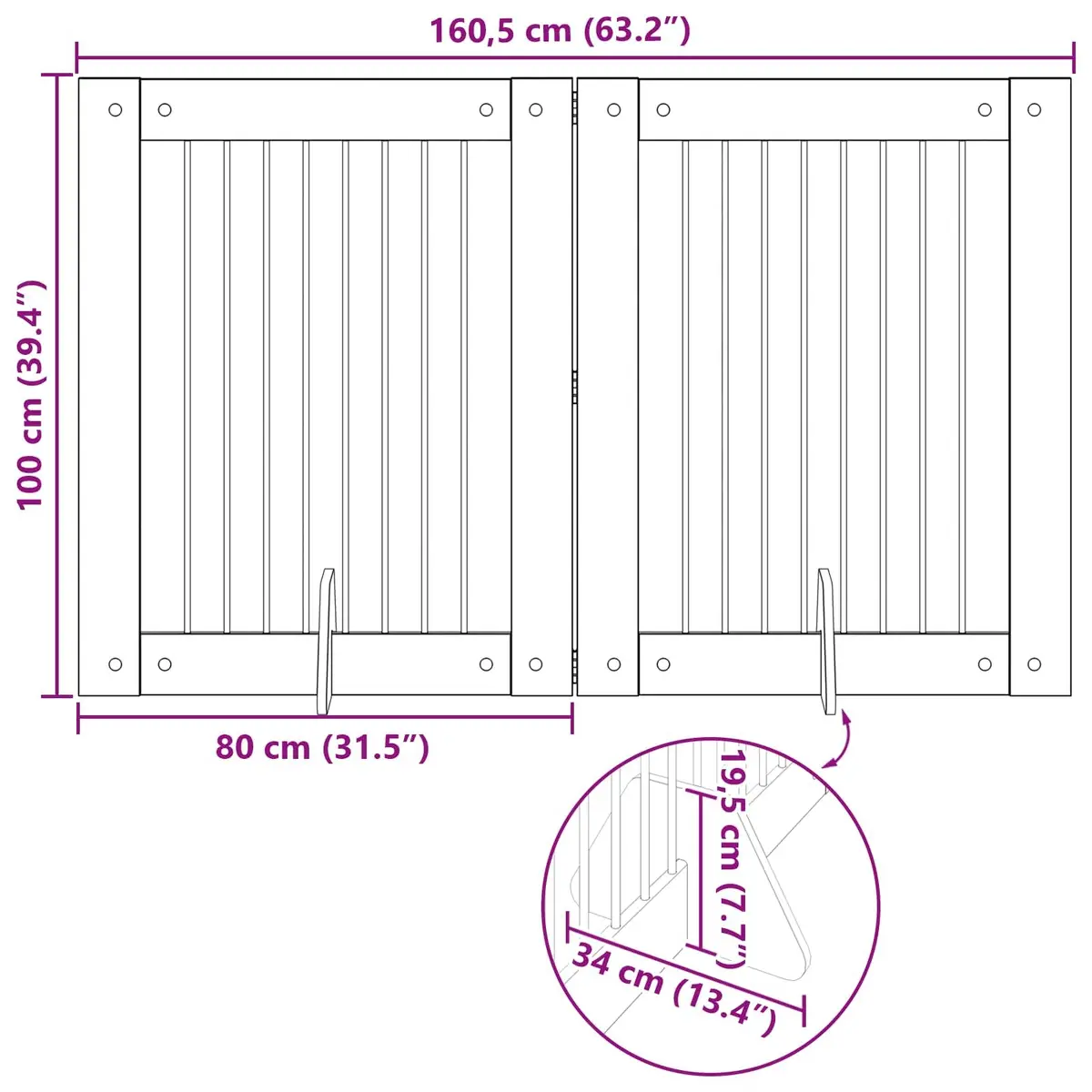 Foldable Dog Gate with Stands 2 pcs Brown 160.5 cm Portable Pet Fence Indoor