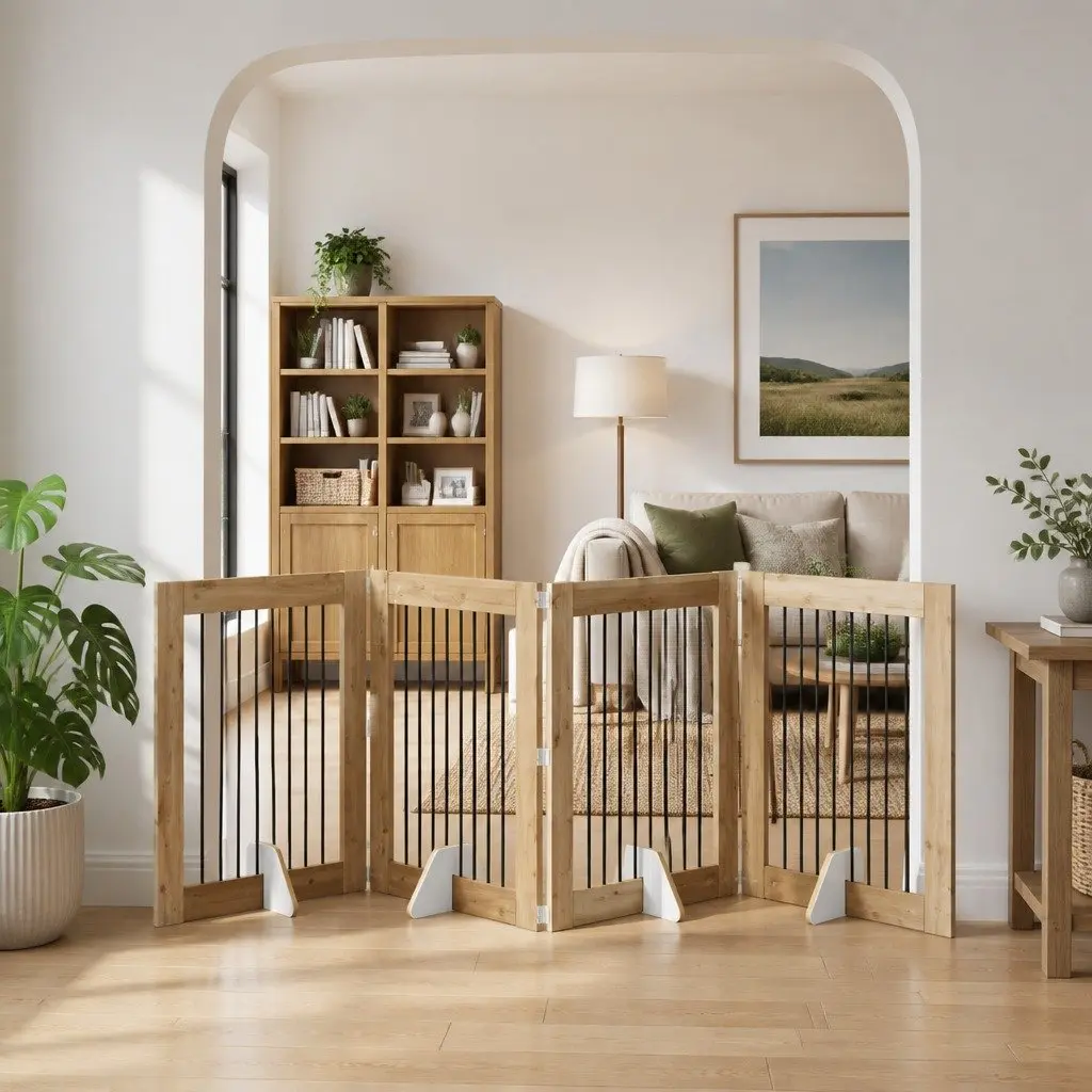 Foldable Dog Gate with Stands Indoor Pet Barrier Room Divider 321cm Oak Brown