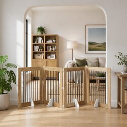 Foldable Dog Gate Specs: 321 cm, 4 Panels, Brown Metal