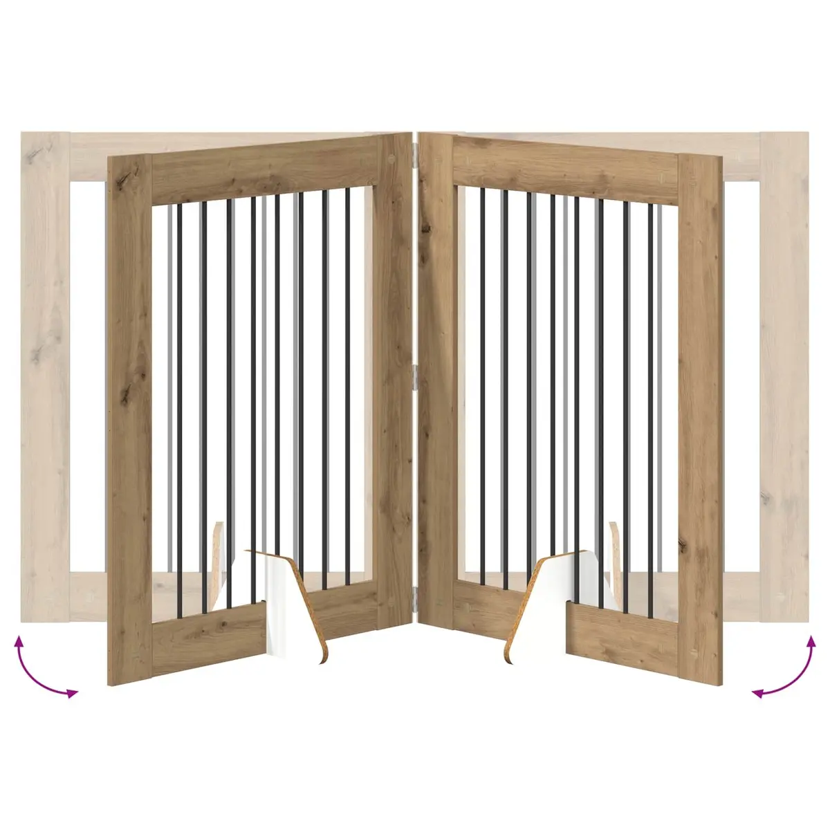 Foldable Dog Gate with Stands Indoor Pet Barrier Room Divider 321cm Oak Brown