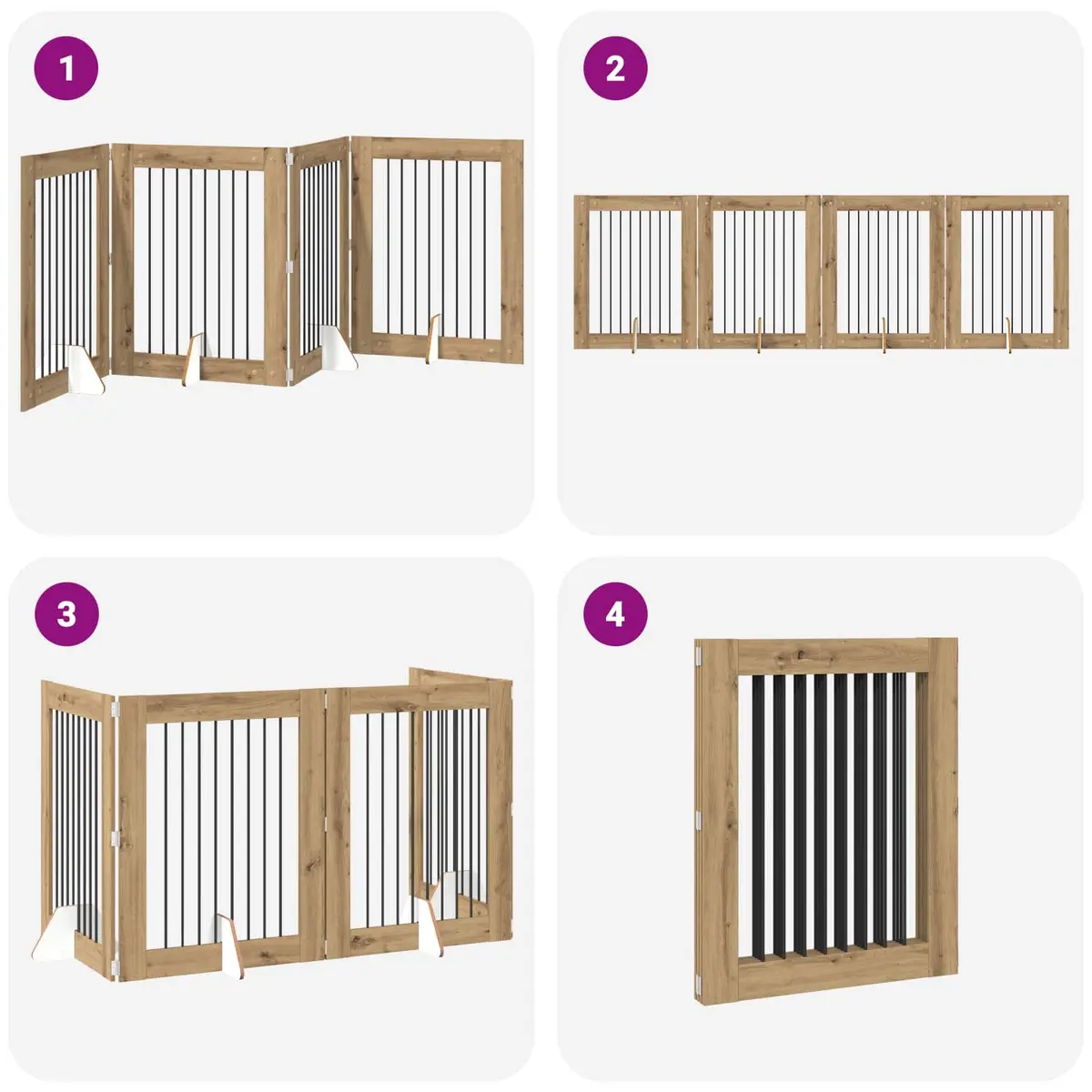 Foldable Dog Gate with Stands Indoor Pet Barrier Room Divider 321cm Oak Brown
