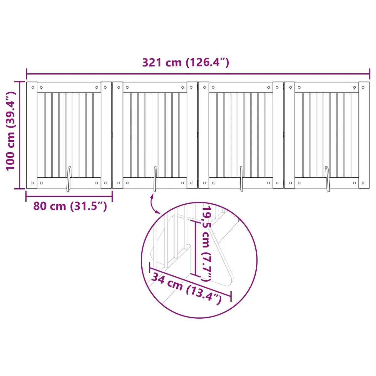 Foldable Dog Gate with Stands Indoor Pet Barrier Room Divider 321cm Oak Brown
