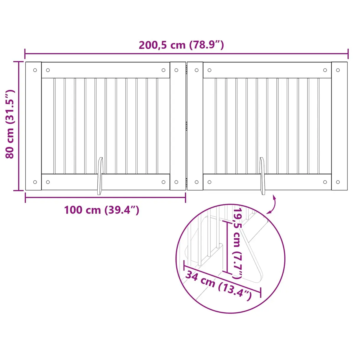 Foldable Dog Gate 2 Panels Brown