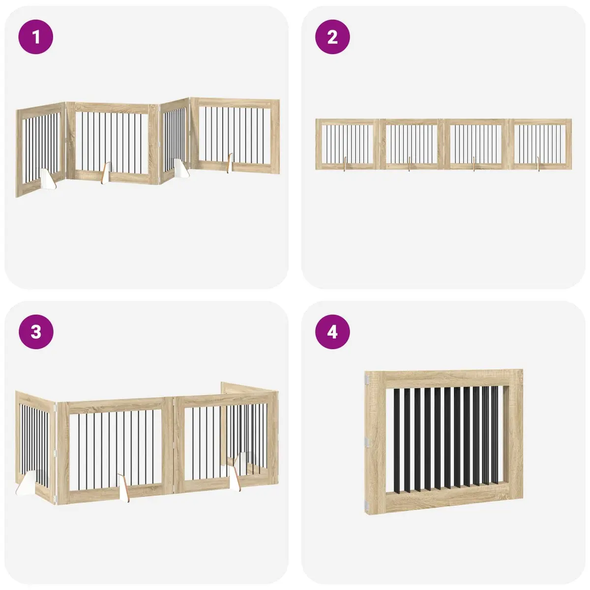 Foldable Dog Gate Indoor Pet Barrier 4 pcs Freestanding Room 401 cm