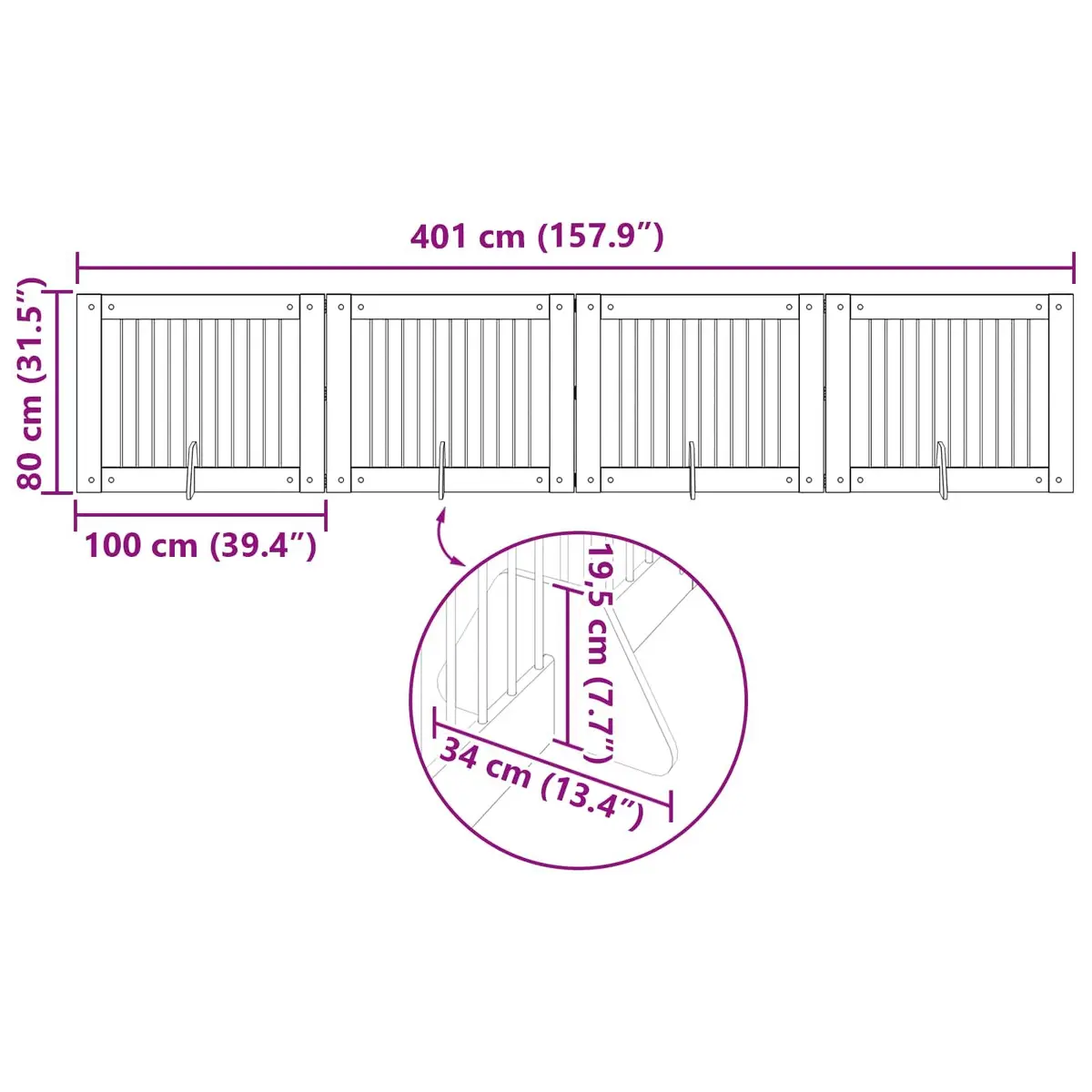 Foldable Dog Gate Indoor Pet Barrier 4 pcs Freestanding Room 401 cm