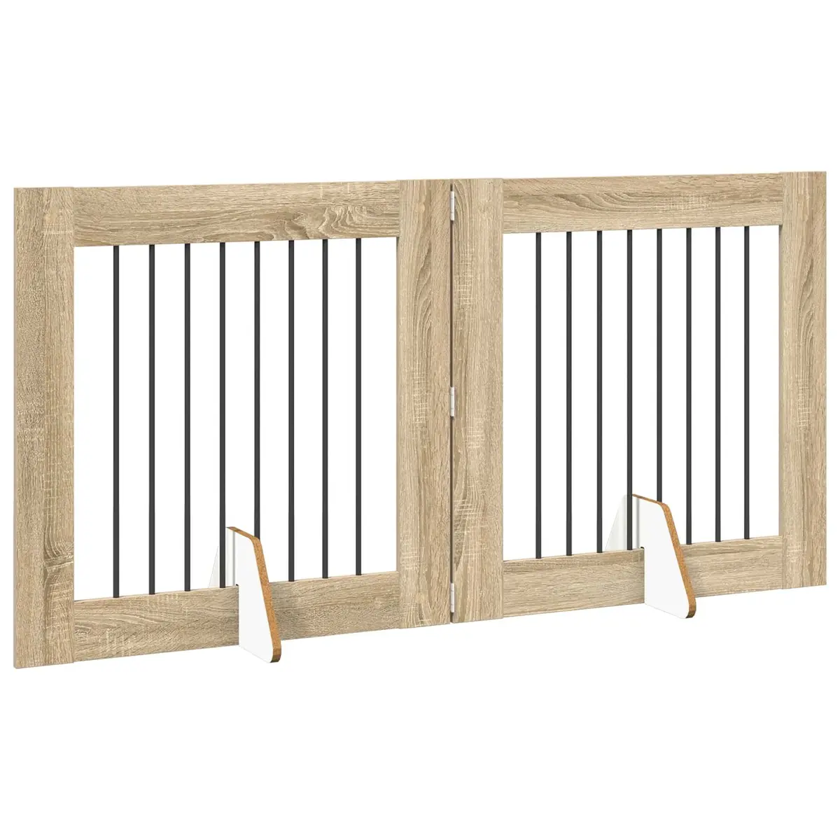 Foldable Dog Gate Indoor 2 Piece Brown Rectangular Pet Fence