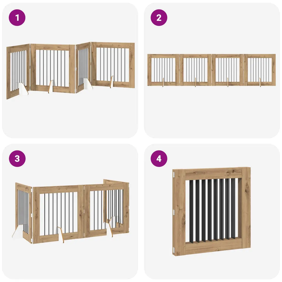 Foldable Dog Gate with Stands 4 pcs