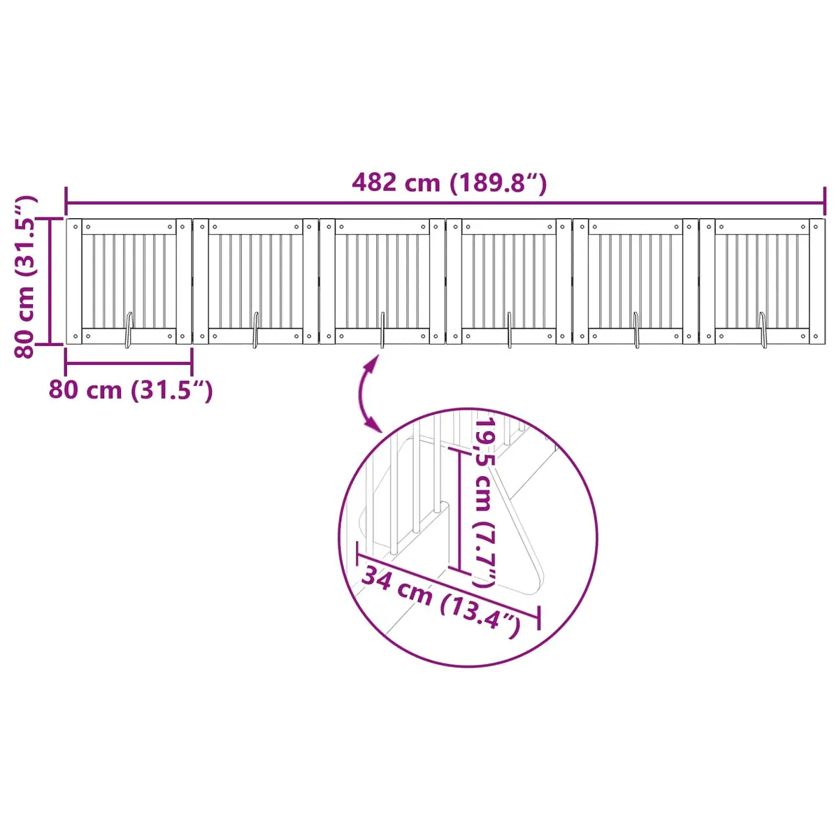 Foldable Dog Gate with Stands 6 pcs Sonoma Oak 482 cm Pet Barrier Room Divider