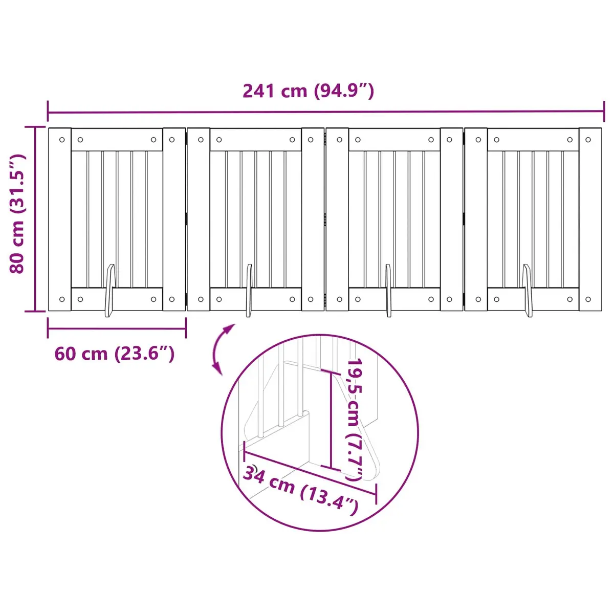 Foldable Dog Gate with Stands 4 pcs Freestanding Pet Barrier Oak 241 cm Brown