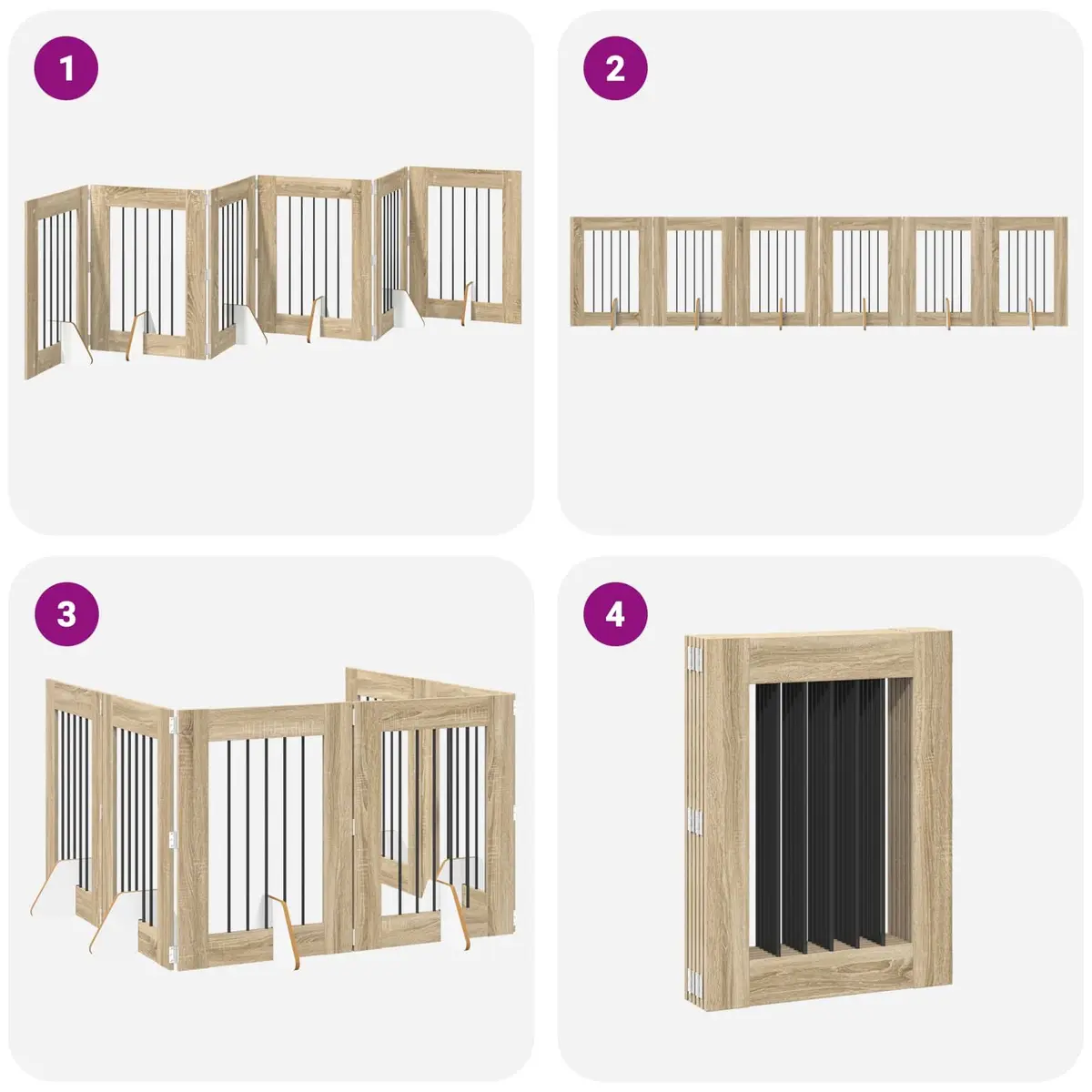 Foldable Dog Gate Indoor Pet Barrier 6 Panels Sonoma Oak 362cm
