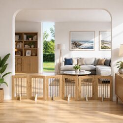 Foldable Dog Gate: 6 Panels, 362 cm Length, Brown