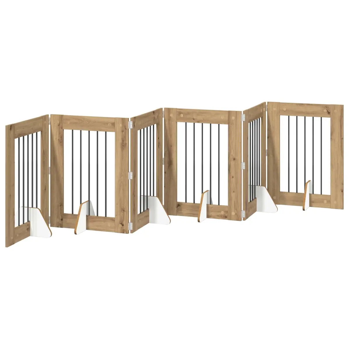 Foldable Dog Gate with Stands 6 pcs Pet Barrier 362 cm Indoor Puppy Fence Oak