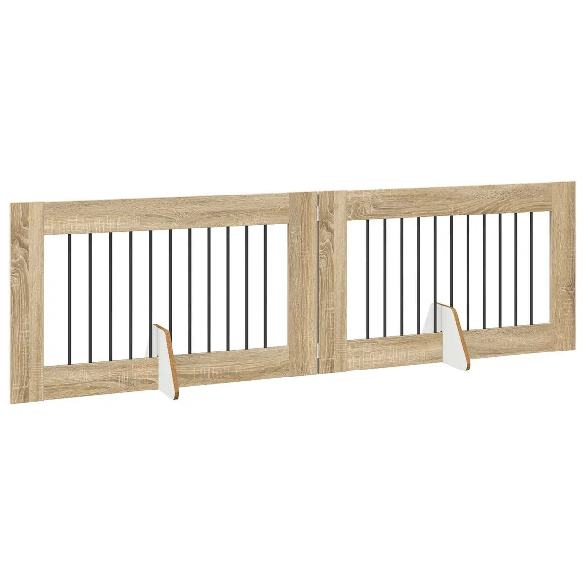 Foldable Dog Gate with Stands 2 pcs Brown Portable Pet Fence Indoor Containment