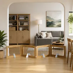 Specifications of Brown Foldable Dog Gate with 4 Stands